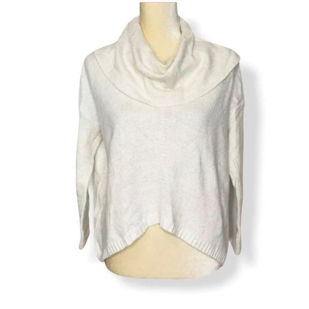 Express Women Cowl Neck Ivory Sweater XSmall azimetrical Long Sleeves